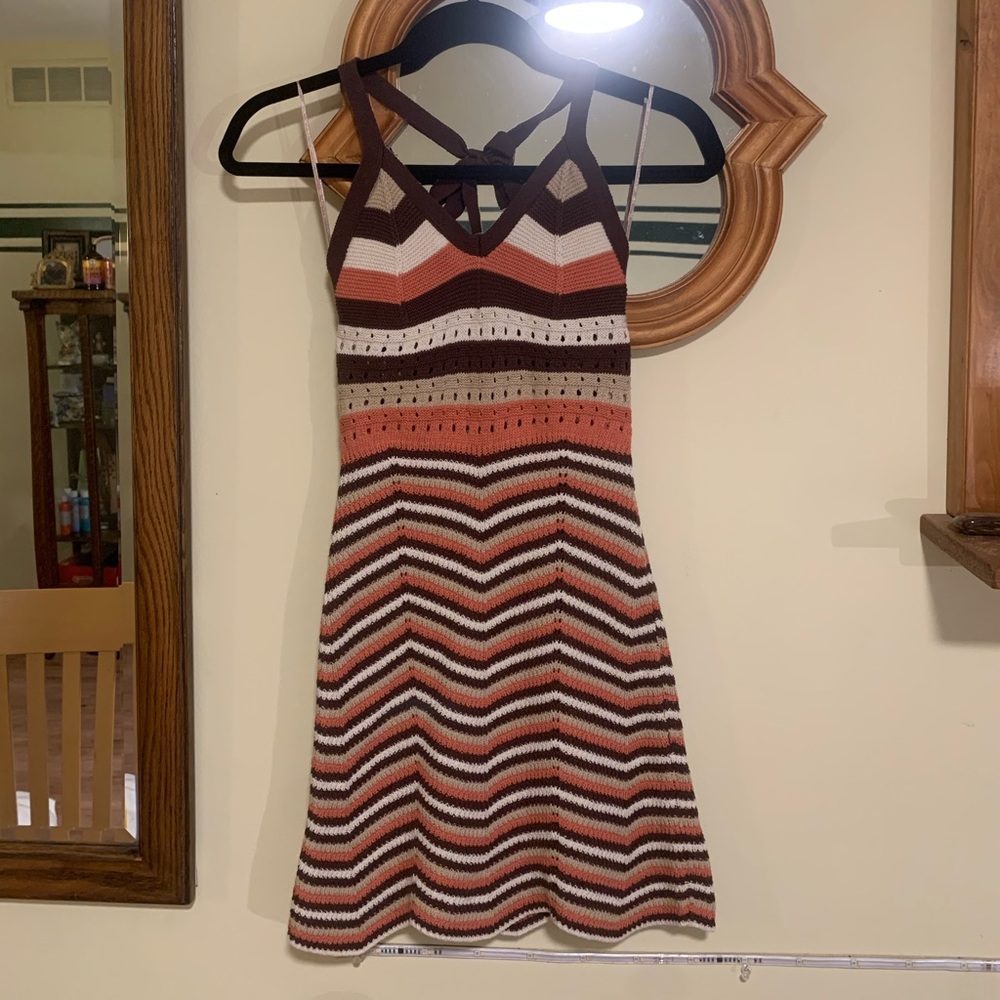 Neck tie crotchet mini dress
